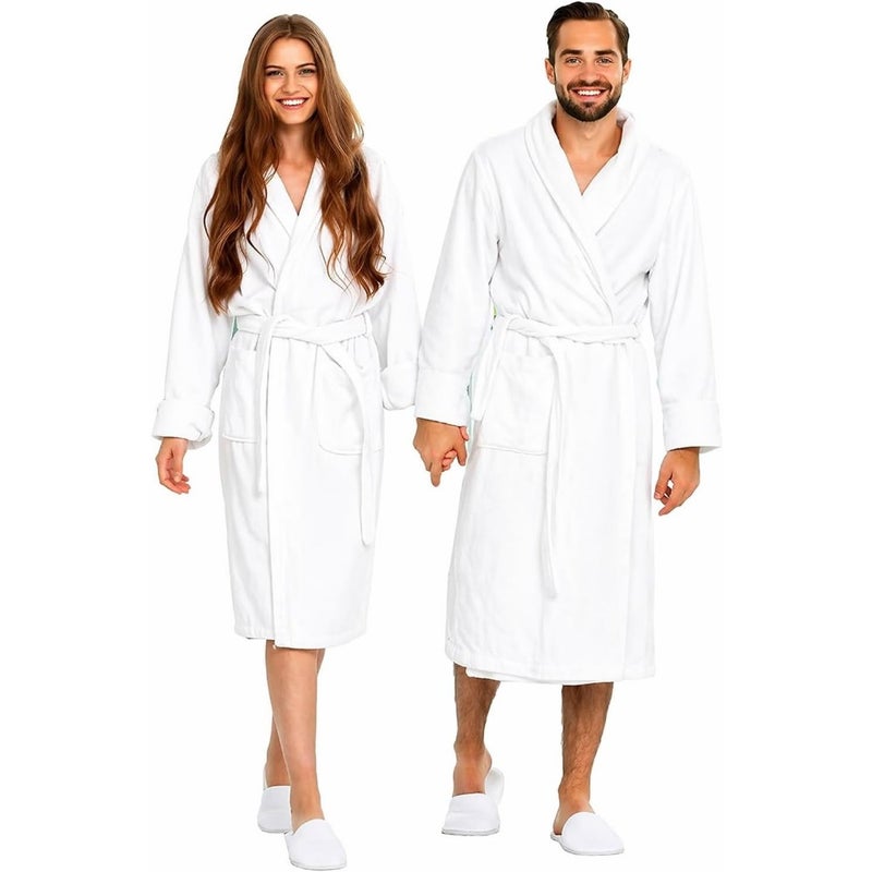 Spa robe for hotel use, organic combed cotton terry cloth, ivory, lightweight and ultra-absorbent luxury comfort - Image 1