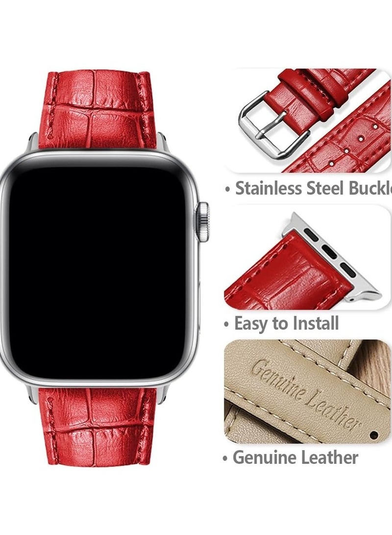 Compatible with Apple Watch Bands  42mm (Series 10） 41mm 40mm 38mm Alligator Genuine Leather Replacement Straps for iWatch Series 10/9/8/7/6/5/4/3 Ultra 2 SE Bicolor for Men and Women - Image 3