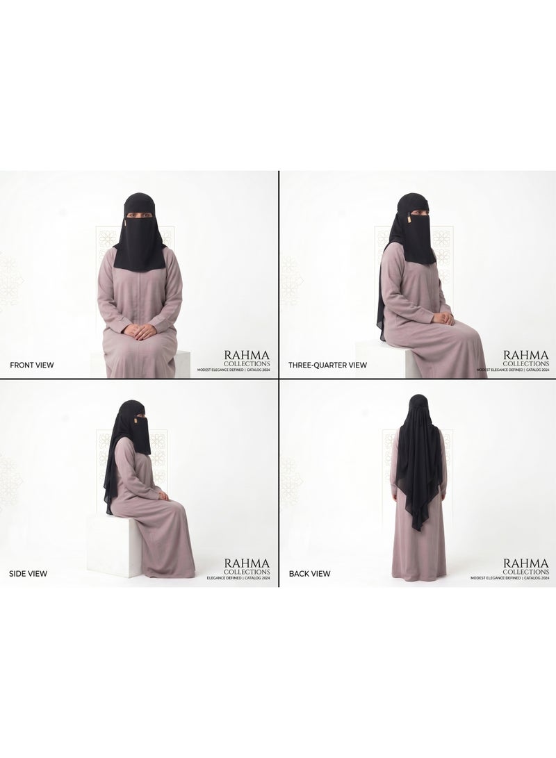 راحمة كوليكشنز نقاب رحمة المميز للنساء - تصميم سعودي كلاسيكي - غطاء وجه من قماش كوري فاخر فائق النعومة - نقاب أسود أنيق، خفيف الوزن، يسمح بمرور الهواء - Image 4