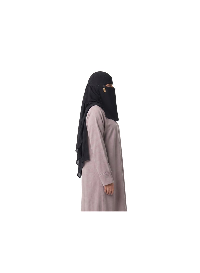 راحمة كوليكشنز نقاب رحمة المميز للنساء - تصميم سعودي كلاسيكي - غطاء وجه من قماش كوري فاخر فائق النعومة - نقاب أسود أنيق، خفيف الوزن، يسمح بمرور الهواء - Image 3