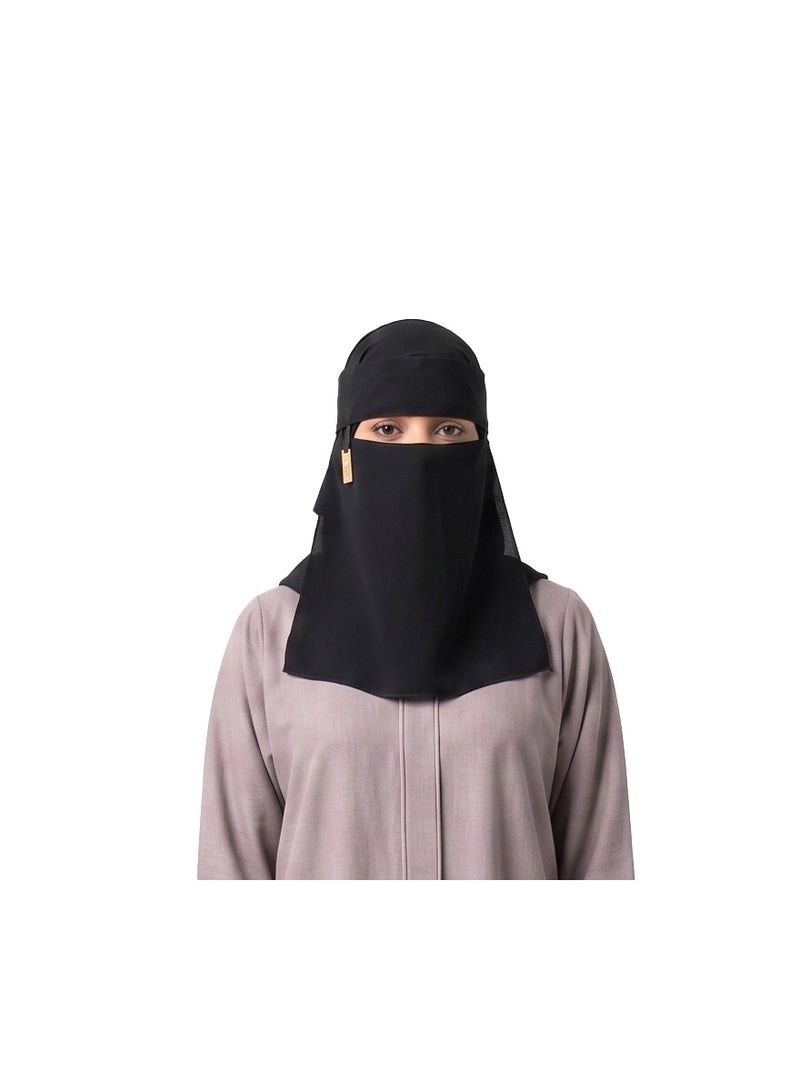 راحمة كوليكشنز نقاب رحمة المميز للنساء - تصميم سعودي كلاسيكي - غطاء وجه من قماش كوري فاخر فائق النعومة - نقاب أسود أنيق، خفيف الوزن، يسمح بمرور الهواء - Image 1