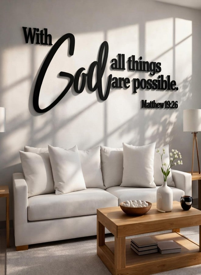 AceOrbit Christian Bible Verses Wall Art Decor with God All Things Are Possible15.7 x 40.9" Wooden Religious Scripture Jesus Wall Decor 3D Letters Hanging Prayer Decoration for Church Home - Image 1