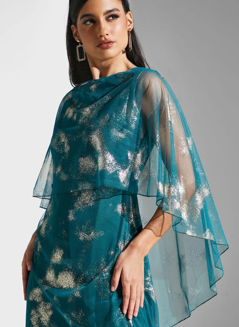 جولدن ابل Cape Sleeve Printed  Dress