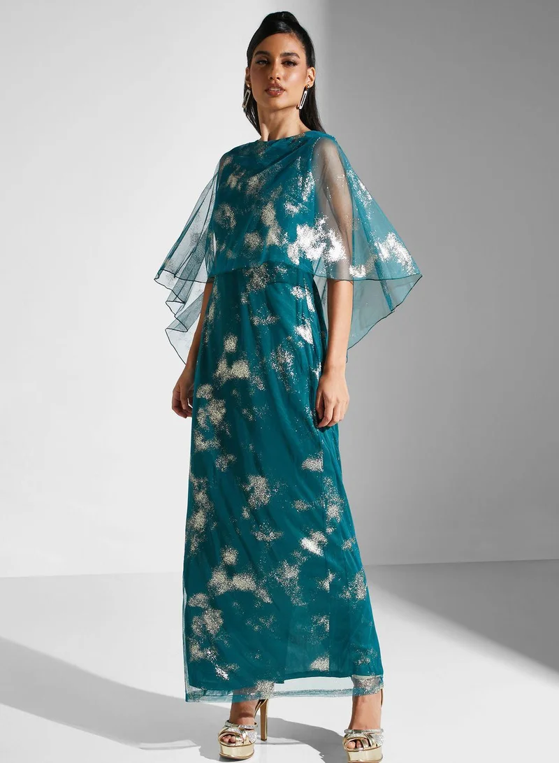جولدن ابل Cape Sleeve Printed  Dress