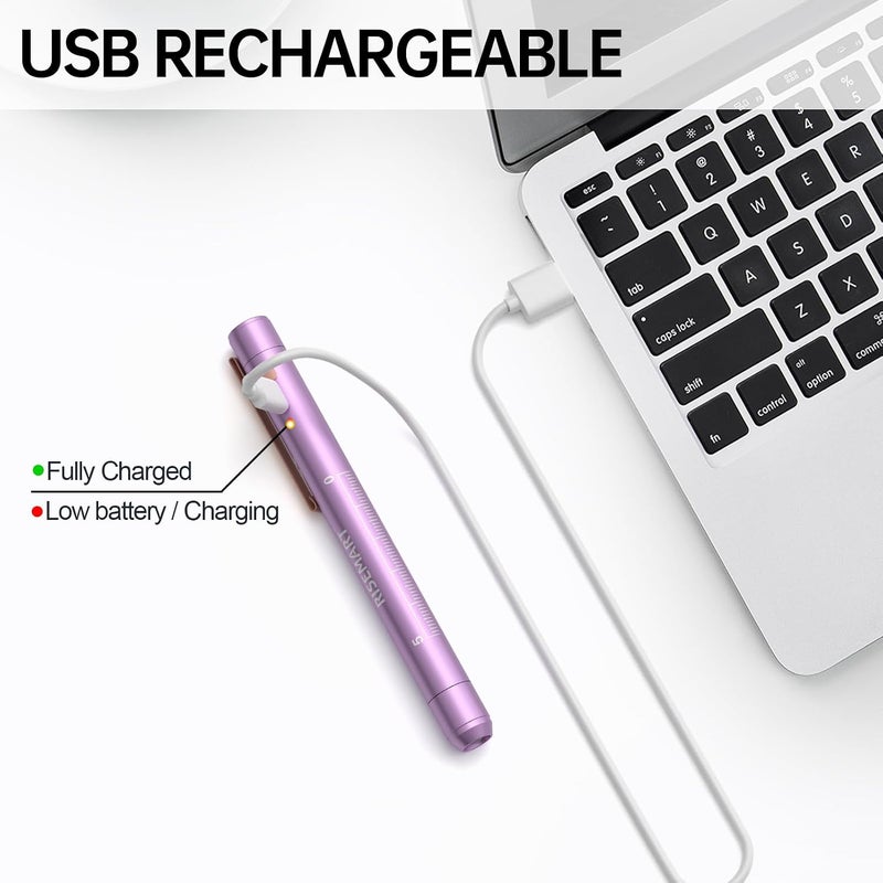 مصباح قلم القابل لإعادة الشحن للممرضات والأطباء – مصباح قلم طبي LED مع شحن USB، وضعي إضاءة مزدوجين، مشبك متين – هدية مثالية للتخرج، المناوبة الليلية، الاستخدام السريري – بنفسجي فاتح - Image 2