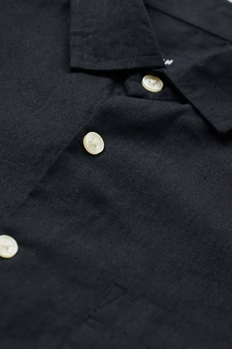 SNITCH Black Slim Fit Linen Blend Shirt