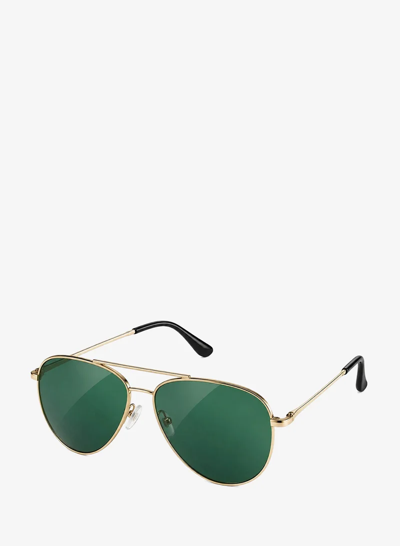 Thugfit SkyPilot Classic Aviator Sunglasses, Unisex, Green Lenses with Gold Frame