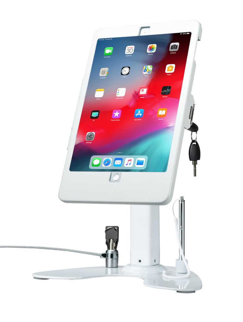 Dual Kiosk Stand CTA Security Stand with Locking Case Cable Stylus and Tether Compatible with Headphone Jack iPad 7th 8th 9th Gen 102 iPad Pro 105 PADASKW10 White