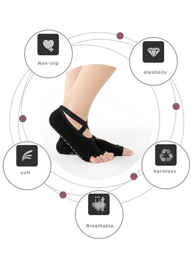 Sweet Life 4 Pairs Non Slip Pilates Socks,Yoga Socks for Women, Women's Yoga Socks with Toes, Clasped Pilates Socks for Ballet Pilates Barre Dance - Image 4