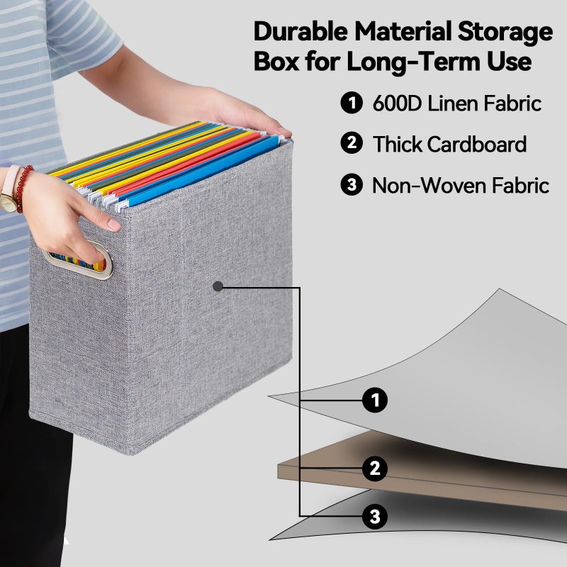 ComfortKeeper 4 Packs Letter Size File Organizer, File Folders Organizer, Fabric Storage Box, Collapsible Paper Organizer with Metal Handle, Smooth PVC Rails, Only Box (Gray) - Image 3