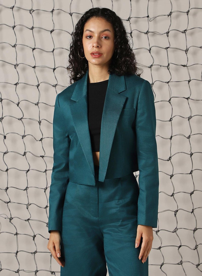 Hubberholme Women's Deep Teal Cotton Blend Solid Oversized Blazer - Image 5