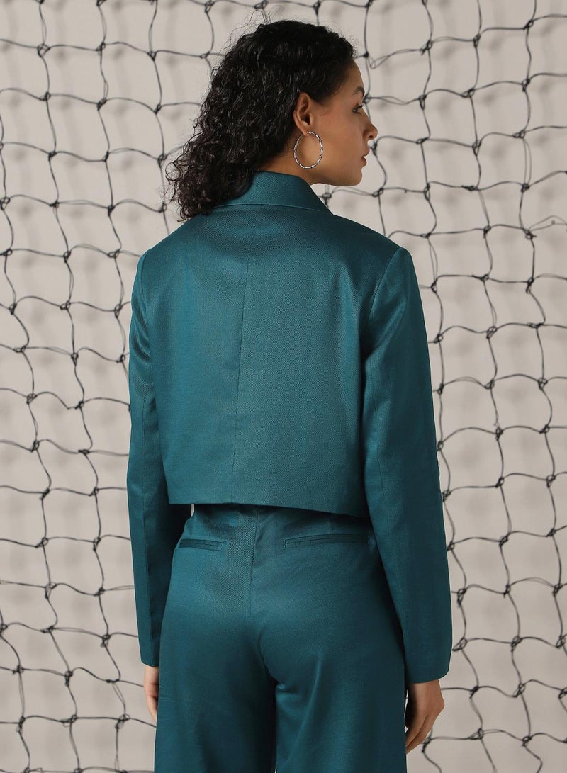Hubberholme Women's Deep Teal Cotton Blend Solid Oversized Blazer - Image 3