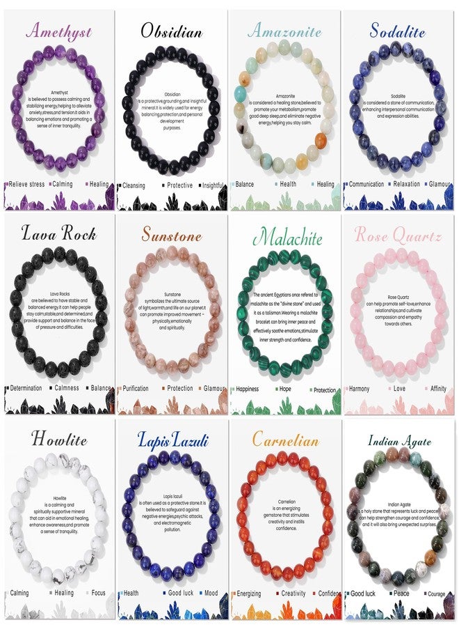 WAINIS 12PCS 8mm Natural Crystal Bracelets for Women Men Semi-Precious Gemstone Beaded Bracelets Round Beads Gemstones Stretch Yoga Bracelet Jewelry Gift - Image 1