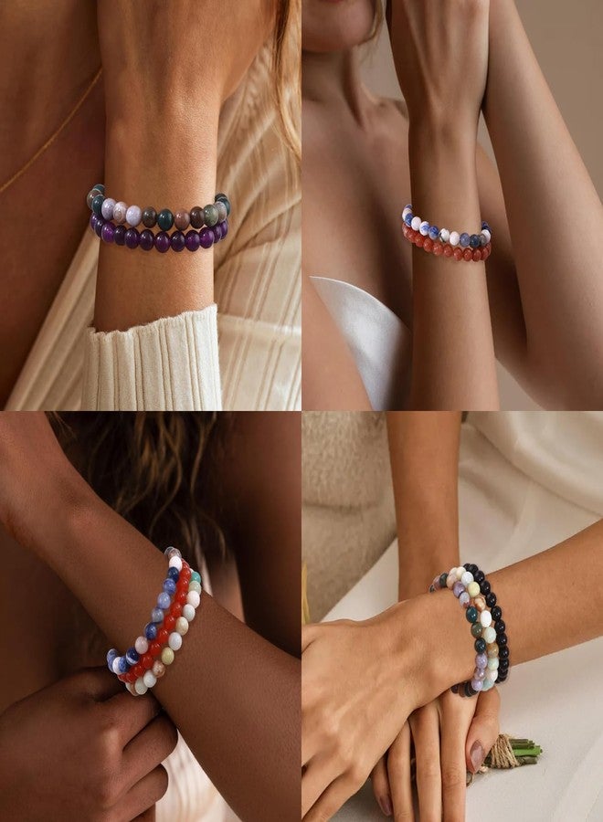 WAINIS 12PCS 8mm Natural Crystal Bracelets for Women Men Semi-Precious Gemstone Beaded Bracelets Round Beads Gemstones Stretch Yoga Bracelet Jewelry Gift - Image 5