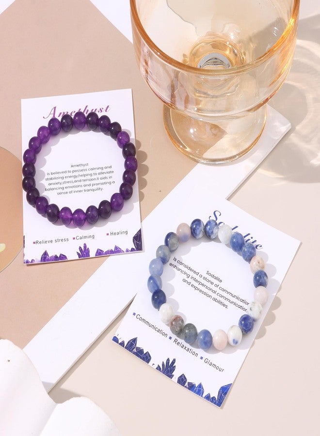 WAINIS 12PCS 8mm Natural Crystal Bracelets for Women Men Semi-Precious Gemstone Beaded Bracelets Round Beads Gemstones Stretch Yoga Bracelet Jewelry Gift - Image 4