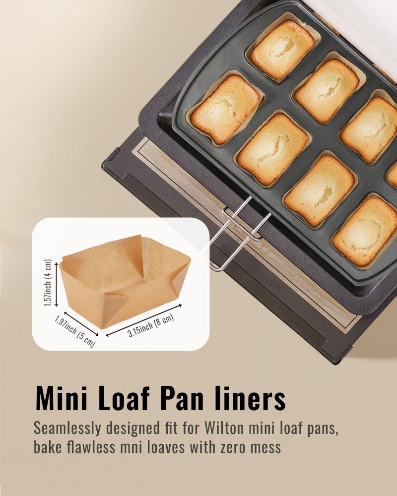 Bake Choice 100 Pcs Mini Loaf Pan Liners Compatible with Wilton Mini Loaf Pan, Natural Parchment Paper Cupcake Liners, Petite Loaf Baking Cups for Cupcake, Muffin, Brownies, 3.15 * 1.97 * 1.57inch - Image 2