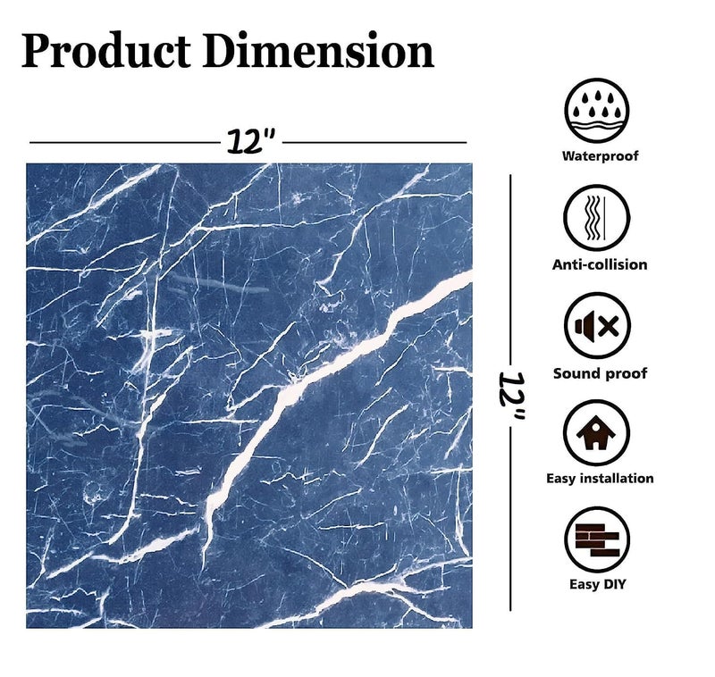 KLIZNIL 4PCS Peel and Stick Floor Tiles PVC Waterproof SelfAdhesive Removable Vinyl Flooring Sticker Wall Backsplash Stickers Wall Cover Decal Sticker for Bathroom30 30cm Blue Shade - Image 2