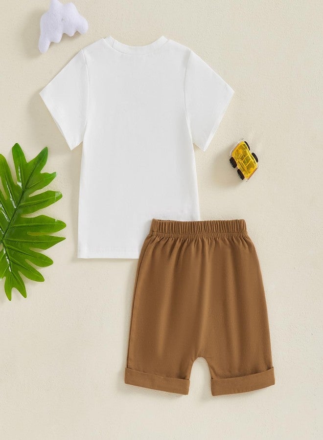 SAYOO Toddler Baby Boy Summer Tractor Clothes A Little Dirt Letter Short Sleeve Shirt Top Jogger Shorts 2Pcs Farm Outfit (Khaki, 12-18 Months) - Image 3