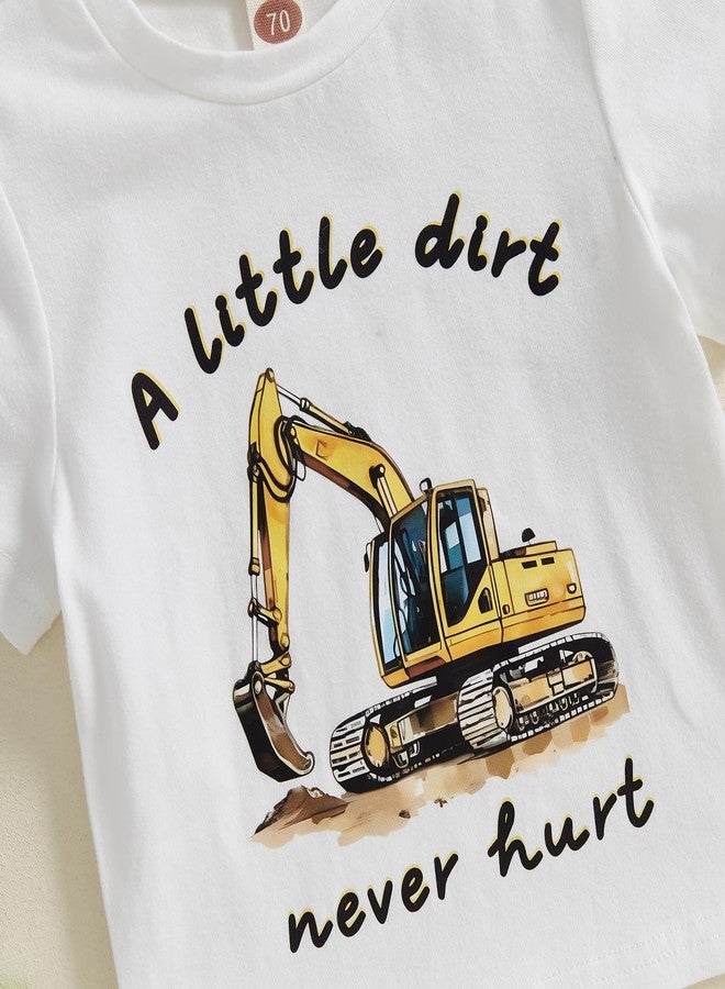 SAYOO Toddler Baby Boy Summer Tractor Clothes A Little Dirt Letter Short Sleeve Shirt Top Jogger Shorts 2Pcs Farm Outfit (Khaki, 12-18 Months) - Image 5