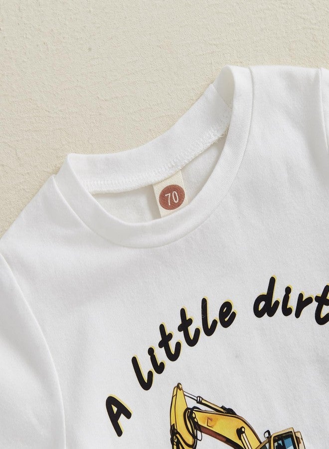 SAYOO Toddler Baby Boy Summer Tractor Clothes A Little Dirt Letter Short Sleeve Shirt Top Jogger Shorts 2Pcs Farm Outfit (Khaki, 12-18 Months) - Image 4