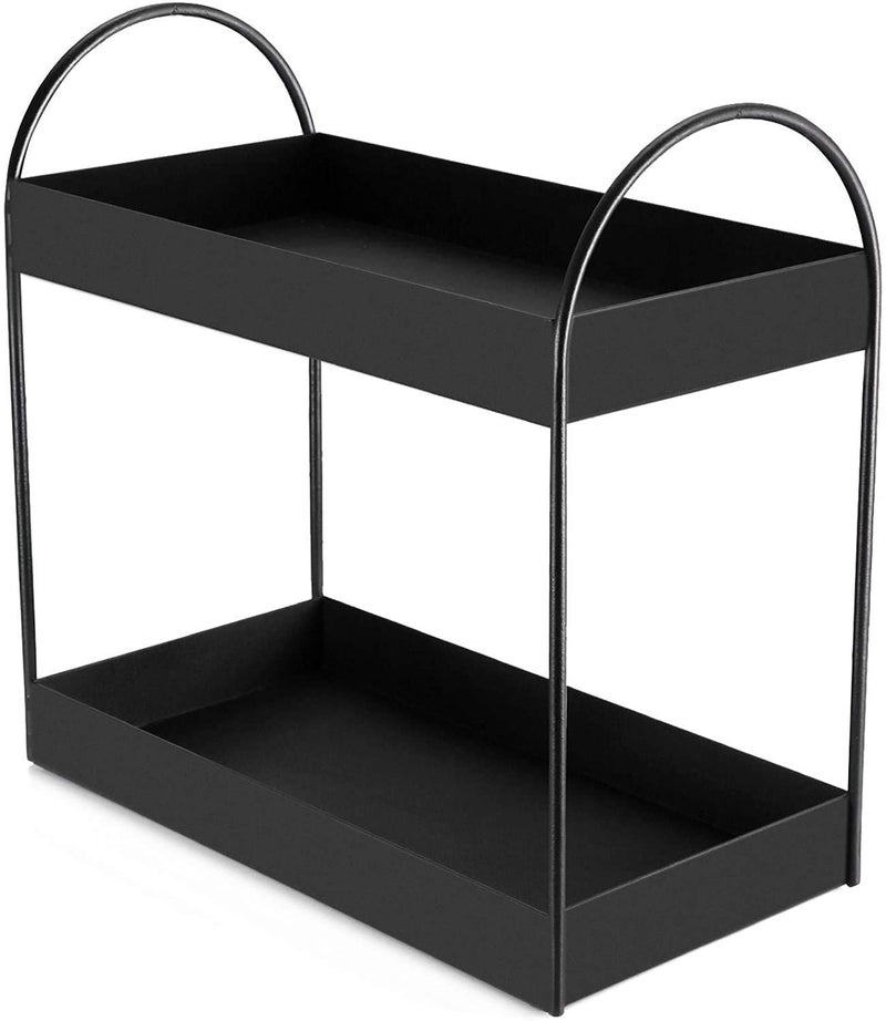 Go Hooked 2-Tier Standing Rack | Bathroom Countertop Organizer | Vanity Tray | Cosmetic- Makeup Storage | Kitchen Spice Rack | Corner Shelf (Black, Metal, Pack of 1) - Image 4