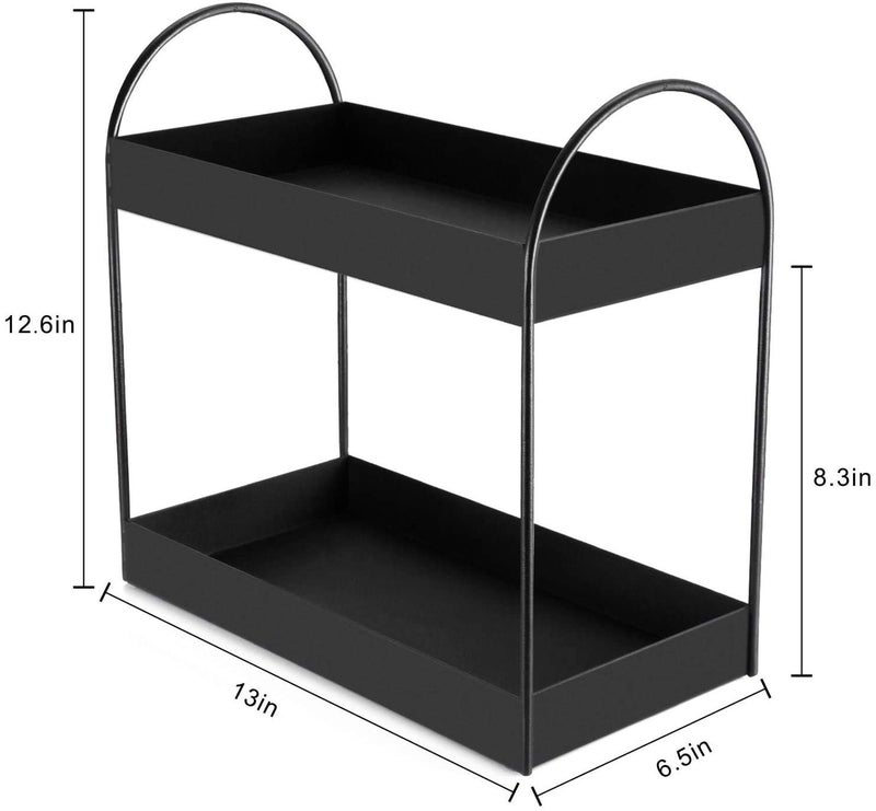 Go Hooked 2-Tier Standing Rack | Bathroom Countertop Organizer | Vanity Tray | Cosmetic- Makeup Storage | Kitchen Spice Rack | Corner Shelf (Black, Metal, Pack of 1) - Image 2