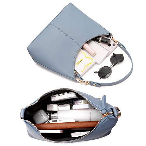 Keyli Women's Blue PU Leather Shoulder Handbag with Zipper, 11"L x 4.5"W x 9"H, Unique Design, Large Capacity - Image 4