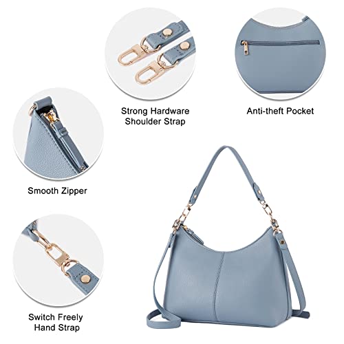 Keyli Women's Blue PU Leather Shoulder Handbag with Zipper, 11"L x 4.5"W x 9"H, Unique Design, Large Capacity - Image 5