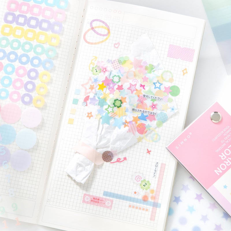 Prstincol Cute Sticker Bookï¼Œ30 Sheets Glitter Aesthetic Decorative Stickers for Scrapbooking,Stars Heart Letter Glitter Self-Adhesive Stickers for Photocards, Journal,Scrapbookï¼ˆIndie Styleï¼‰ - Image 4