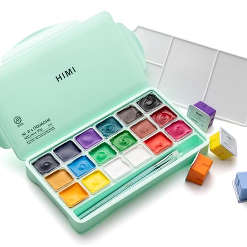 HIMI Gouache Paints Set, 18 Colors, 30g, jelly gouache paint set, Non Toxic Paint for Canvas and Paper, Art Supplies for Professionals, and More (Green Case - Image 1