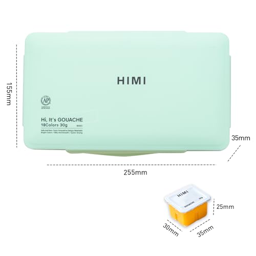 HIMI Gouache Paints Set, 18 Colors, 30g, jelly gouache paint set, Non Toxic Paint for Canvas and Paper, Art Supplies for Professionals, and More (Green Case - Image 5