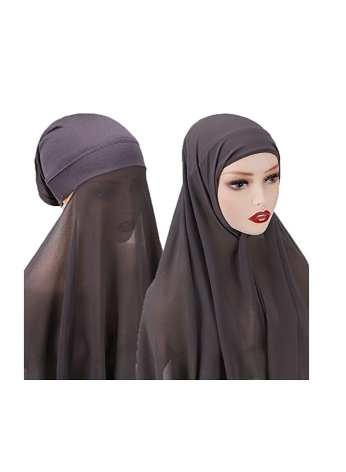 Bubble Chiffon Scarf with Underscarf Cap for Women Hijab Muslim Lightweight - Image 2