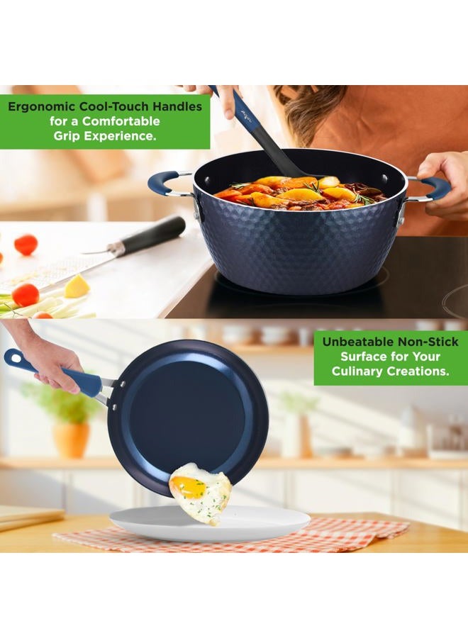 NutriChef 11 Piece Nonstick Ceramic Cookware Excilon Home Kitchen Ware Pots & Pan Set with Saucepan Frying Pans, Cooking Pots, Lids, Utensil PTFE/PFOA/PFOS Free, Blue Diamond Pcs - Image 4
