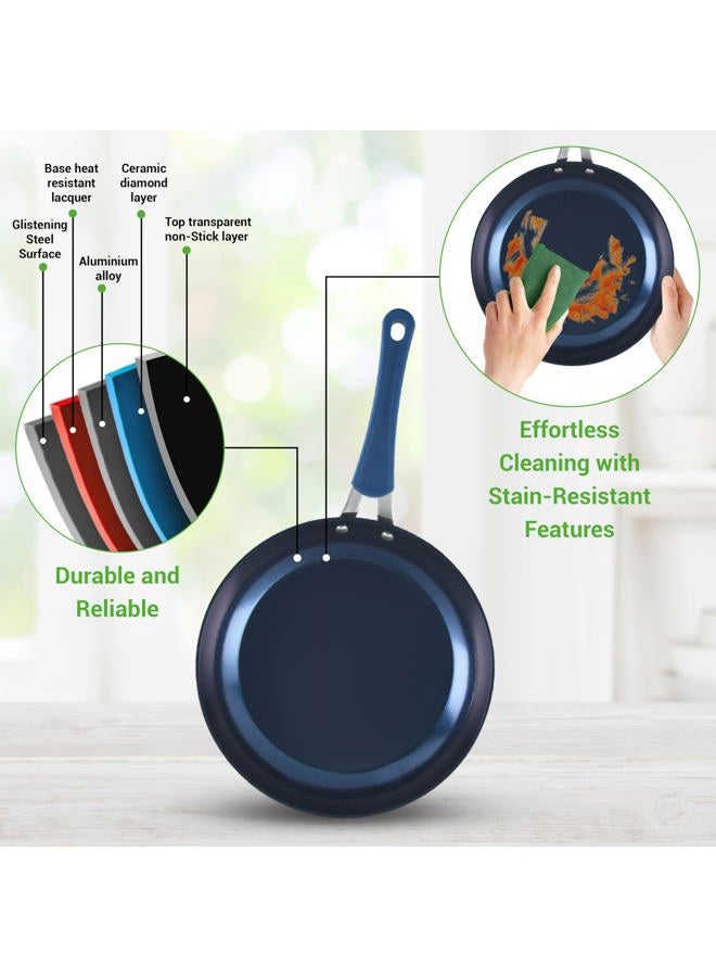 NutriChef 11 Piece Nonstick Ceramic Cookware Excilon Home Kitchen Ware Pots & Pan Set with Saucepan Frying Pans, Cooking Pots, Lids, Utensil PTFE/PFOA/PFOS Free, Blue Diamond Pcs - Image 5