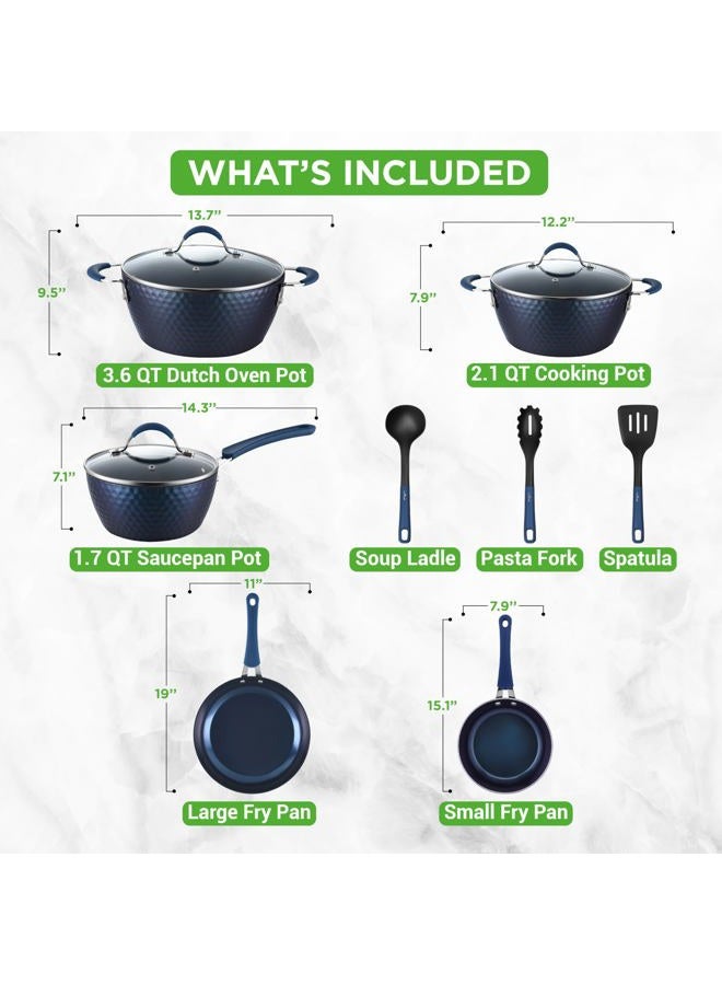 NutriChef 11 Piece Nonstick Ceramic Cookware Excilon Home Kitchen Ware Pots & Pan Set with Saucepan Frying Pans, Cooking Pots, Lids, Utensil PTFE/PFOA/PFOS Free, Blue Diamond Pcs - Image 3