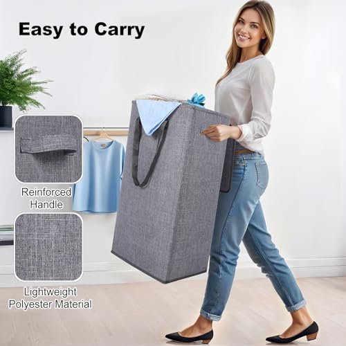 Odonata 75L Slim Laundry Hamper with Lid,Large Foldable Laundry Basket with Removable Bag and Handles Tall Collapsible Dirty Clothes Basket Great for Bedroom, Bathroom, Dorm, College,RV. (Grey, 75L) - Image 5