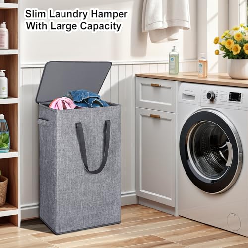 Odonata 75L Slim Laundry Hamper with Lid,Large Foldable Laundry Basket with Removable Bag and Handles Tall Collapsible Dirty Clothes Basket Great for Bedroom, Bathroom, Dorm, College,RV. (Grey, 75L) - Image 4