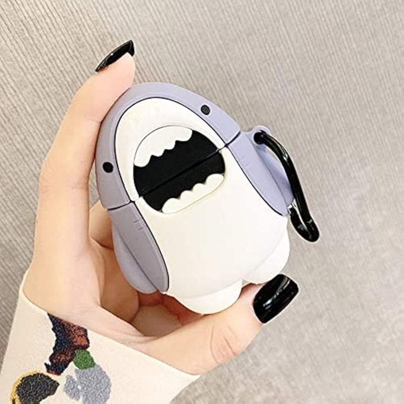 Cute Shark Wireless Earphone Case, Thick Soft Portable Silicone Shockproof Skin Cover Storage Box For Apple AirPods 2 & 1 Earplug AirPods Charging Station Case - Image 2
