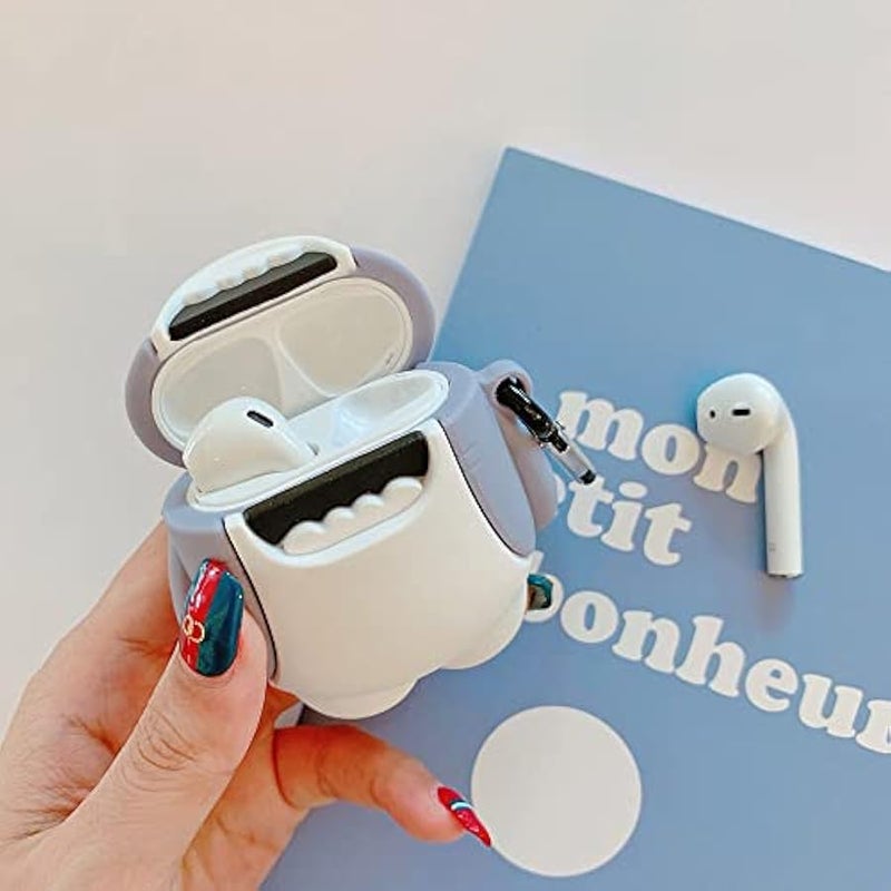 Cute Shark Wireless Earphone Case, Thick Soft Portable Silicone Shockproof Skin Cover Storage Box For Apple AirPods 2 & 1 Earplug AirPods Charging Station Case - Image 4