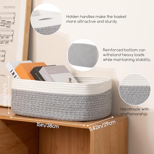 OIASKET Storage Baskets for Organizing 3 Pack Woven Baskets for Shelves Closet Organizer Bins Empty Gift Basket Toy Storage for Toys Books Towels Clothes 15x1142x67 Grey - Image 3
