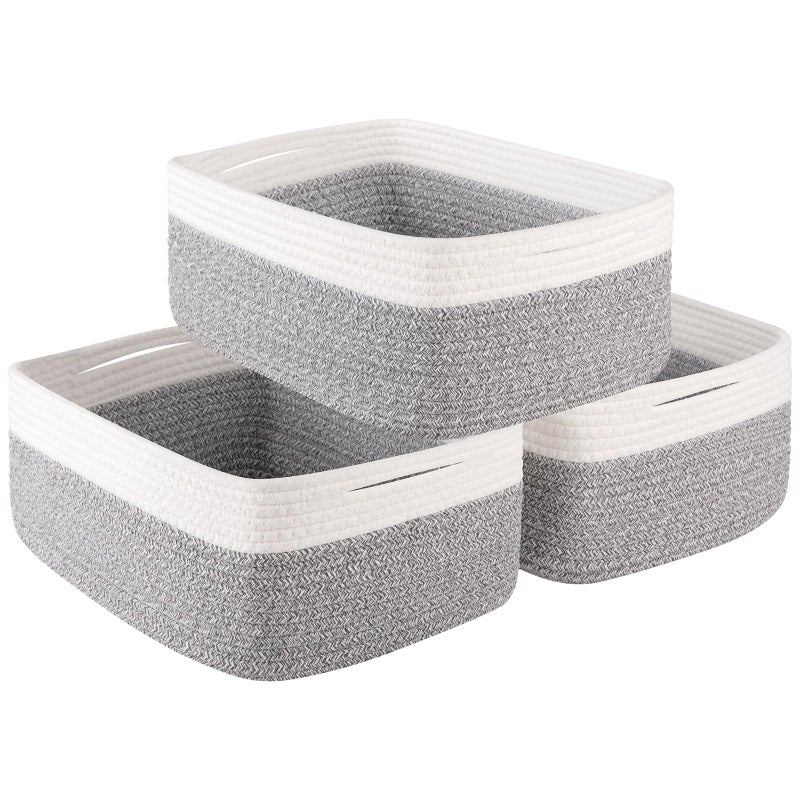 OIASKET Storage Baskets for Organizing 3 Pack Woven Baskets for Shelves Closet Organizer Bins Empty Gift Basket Toy Storage for Toys Books Towels Clothes 15x1142x67 Grey - Image 2