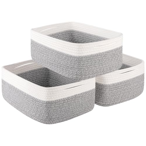 OIASKET Storage Baskets for Organizing 3 Pack Woven Baskets for Shelves Closet Organizer Bins Empty Gift Basket Toy Storage for Toys Books Towels Clothes 15x1142x67 Grey - Image 1