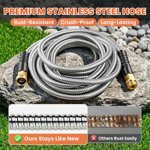 Cesun 100 ft Metal Garden Hose, Stainless Steel Heavy Duty Water Hose With 10 Function Nozzle, No Kink & Flexible, Lightweight and Durable, Rust Proof for Yard, RV, Pet Bath, Outdoor, 100 foot x 5/8" - Image 2