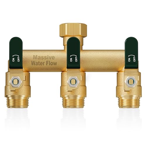 LNEZCDB 3 Way Hose Splitter, Heavy Duty Full Flow Garden Water Hose Bib Spigot Splitter, Brass Rust and Freeze Resistant Outdoor Faucet Splitter, T Adapter Connector with 3/4 - Inch GHT Thread （Green） - Image 1
