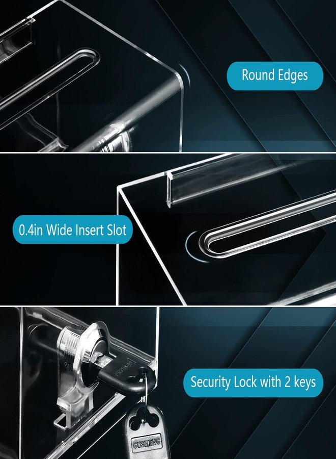 KYODOLED صندوق تبرعات شفاف من KYODOLED لجمع التبرعات مع قفل وحامل لافتة، صندوق تصويت وسحب متعدد الاستخدامات، وعاء للبقشيش، تخزين آمن، بلاستيك متين، 6.2 بوصة × 4.6 بوصة × 4.0 بوصة، عبوة من قطعتين (بطاقة اللافتة غير متضمنة) - Image 4