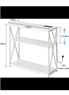 AGD Coffee Corner Table Entryway Table with Charging Port Corridor Living Room Table with Storage Shelf (White)  - Image 2
