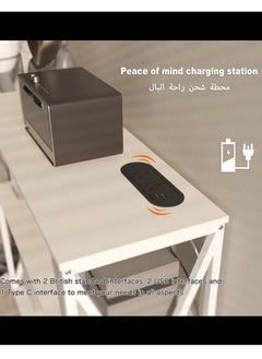 AGD Coffee Corner Table Entryway Table with Charging Port Corridor Living Room Table with Storage Shelf (White)  - Image 4