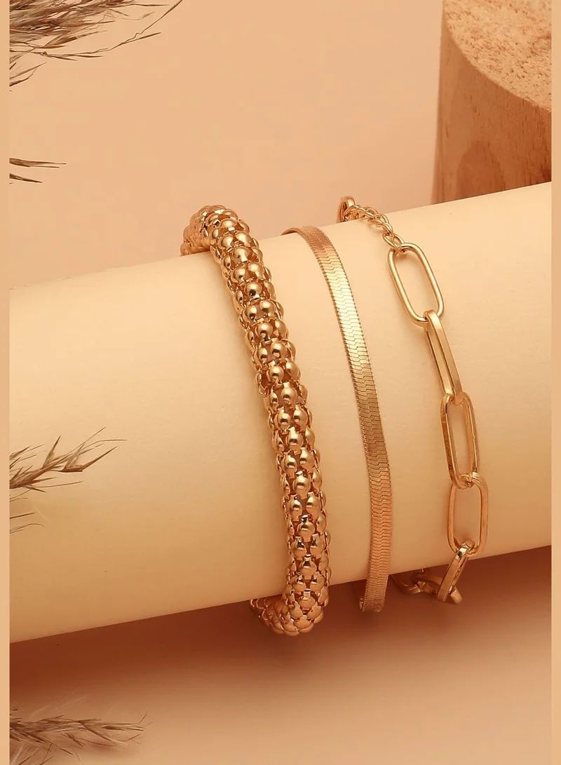 SOHI Set of 3 Gold Plated Designer Bracelet