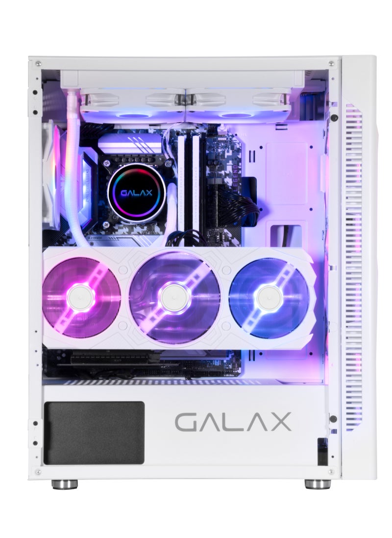 جالاكس علبة كمبيوتر GALAX (REV-06)، 4 مراوح تجميع RGB مسبقة التثبيت، تصميم هريس بسيط، ATX، M-ATX، ITX، 4 مراوح ARGB، ATX، M-ATX، ITX، اللوحة الأمامية - ABS، غطاء شبكي، اللوحة العلوية - غطاء معدني، زجاج مقسّى على اليسار، غطاء معدني على اليمين، 3.5 بوصة (HDD)-2، 2.5 بوصة (SSD)-3، أزرار إدخال/إخراج -2، منفذ(ات) USB1.1-0، منفذ(ات) USB2.0-2، منفذ(ات) USB3.0-1، دعم صوت عالي الدقة-1، دعم تبريد مائي (بحجم المبرد) | أبيض  - Image 5