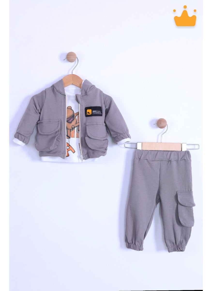 Baby Hola - Babyhola Holiday 3-Piece Hooded Cardigan Top Pants Baby Boy Child Bottom Set - Image 1